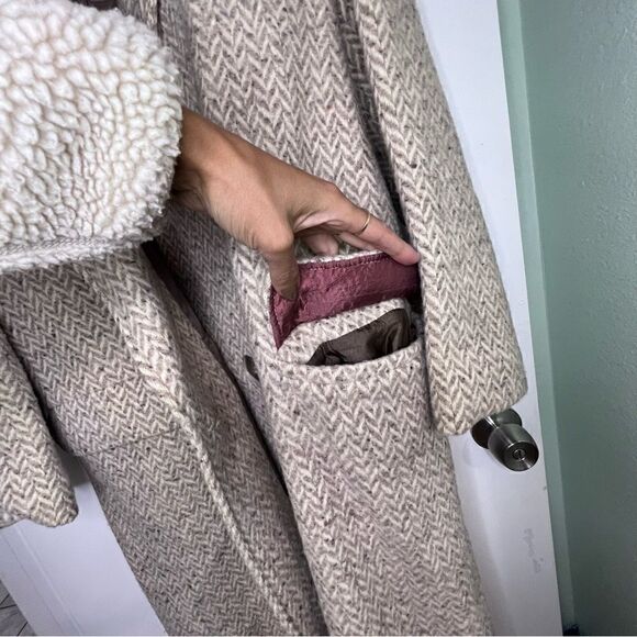 Wool Blend Chevron Long Coat - Picture 9 of 10